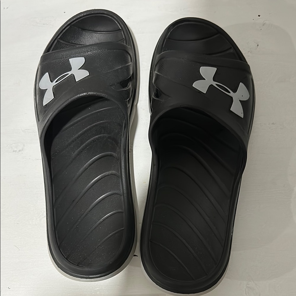 Under Armour Black and Gray Slide Sandals